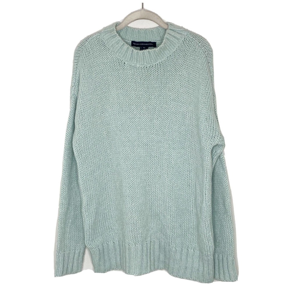 French Connection Snuggle Knit Crew Neck Mohair Blend Sweater Oversized Sz XS
